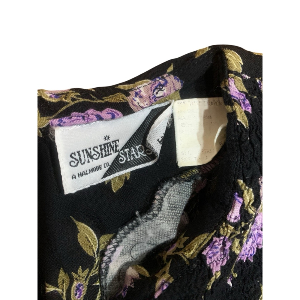Vntg 90’s Volup Women's Sunshine Starshine Black Purple Floral Jumpsuit L - Picture 4 of 6